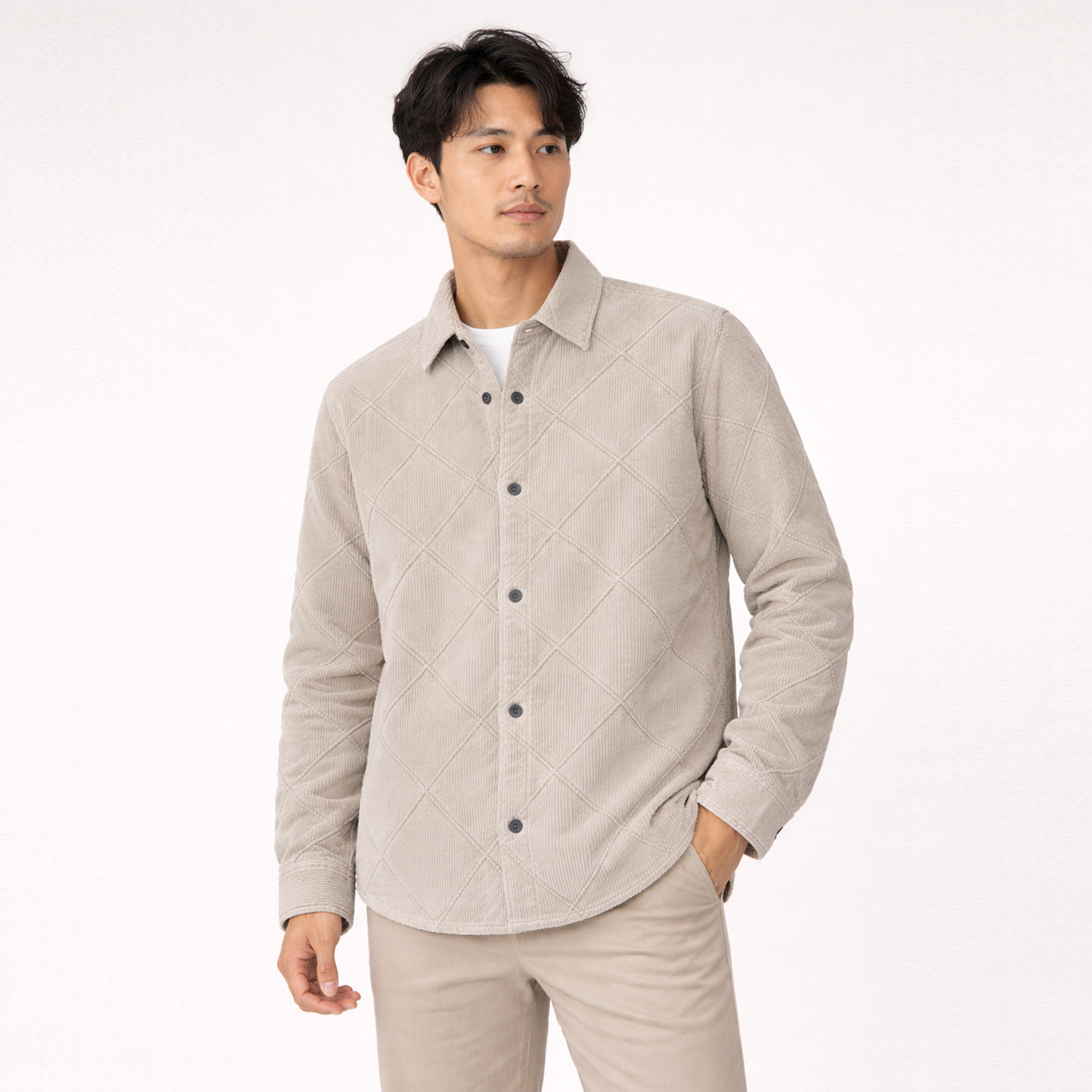Corduroy Shirt for Men – Soft Textured Winter- Cream