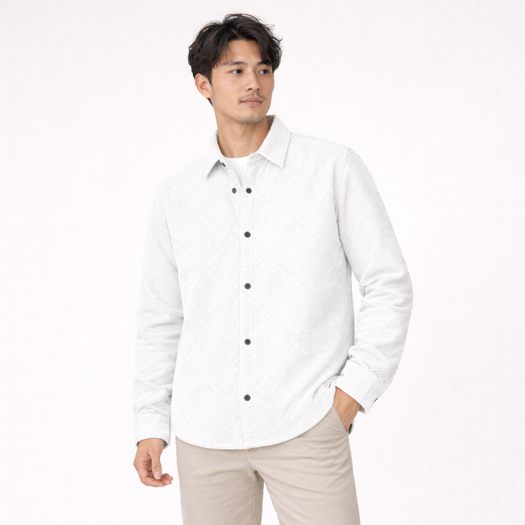 Corduroy Shirt for Men – Soft Textured Winter- White