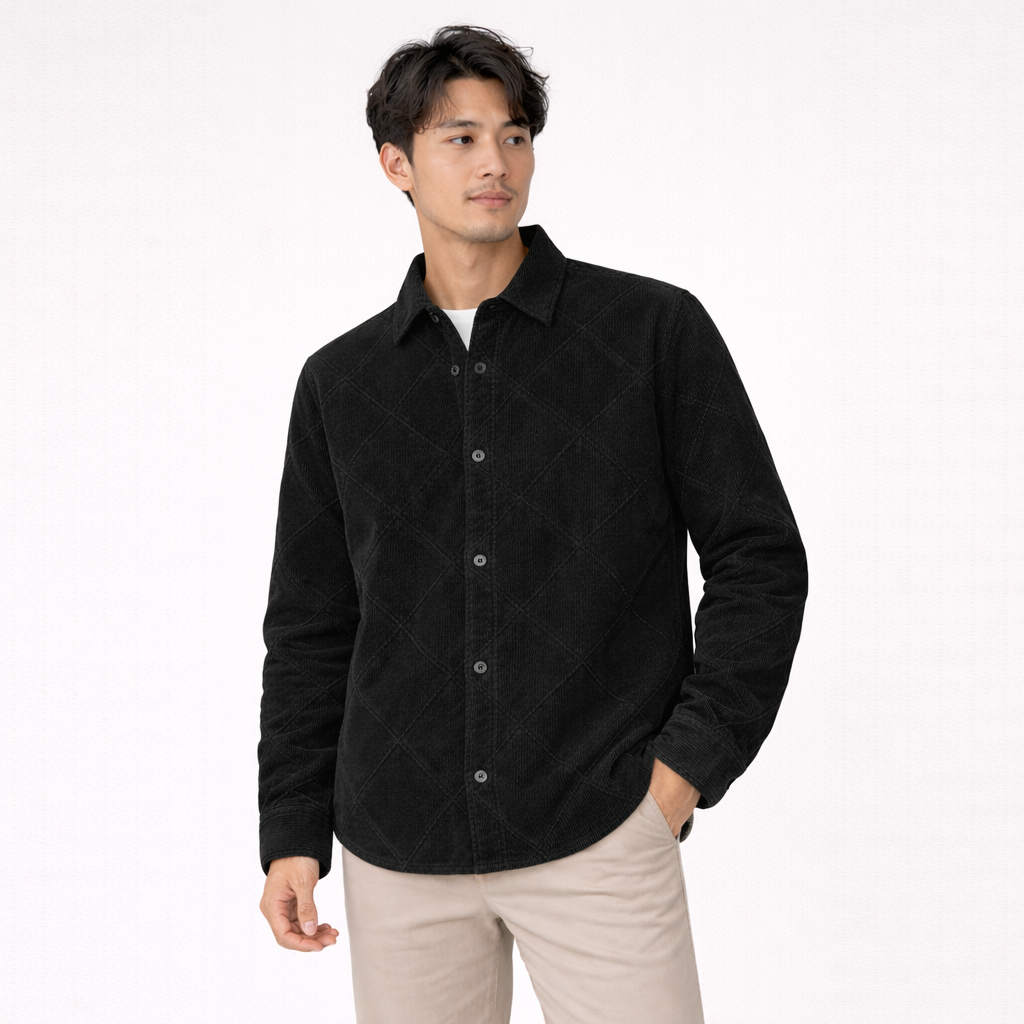 Corduroy Shirt for Men – Soft Textured Winter- Black