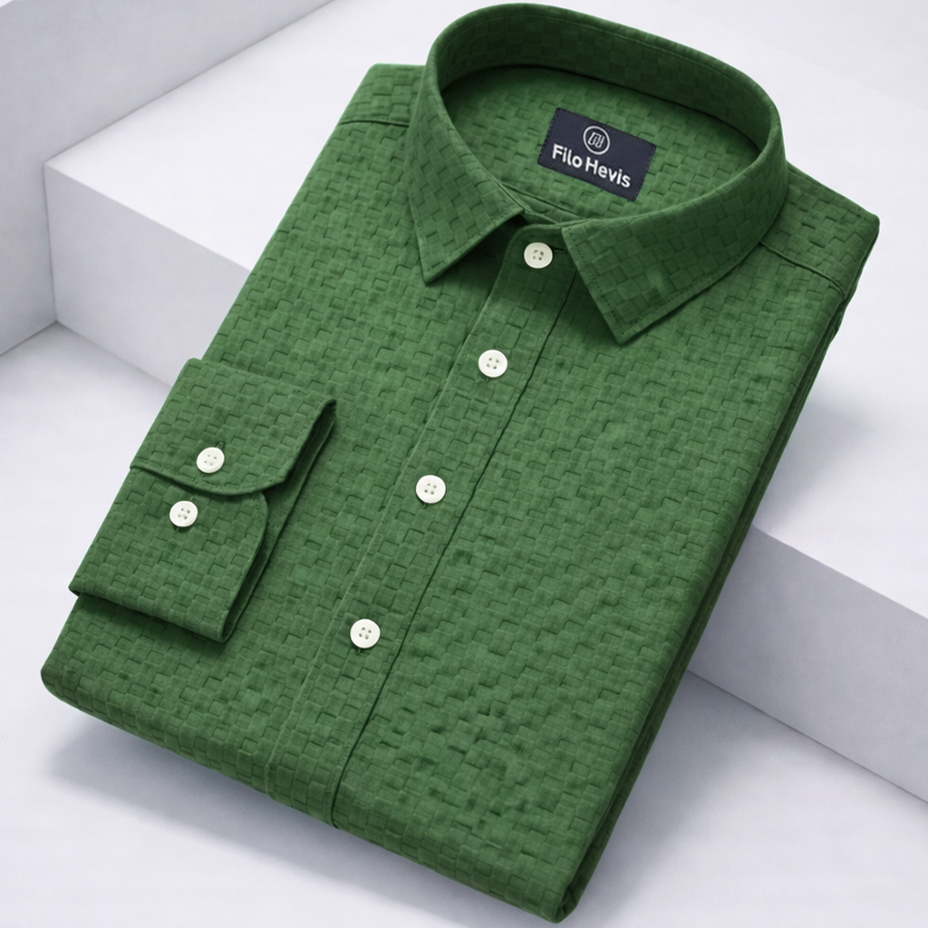 PREMIUM TEXTURED POPCORN SHIRT | SELF-CHECKS EMBOSS EFFECT PATTERN | Green