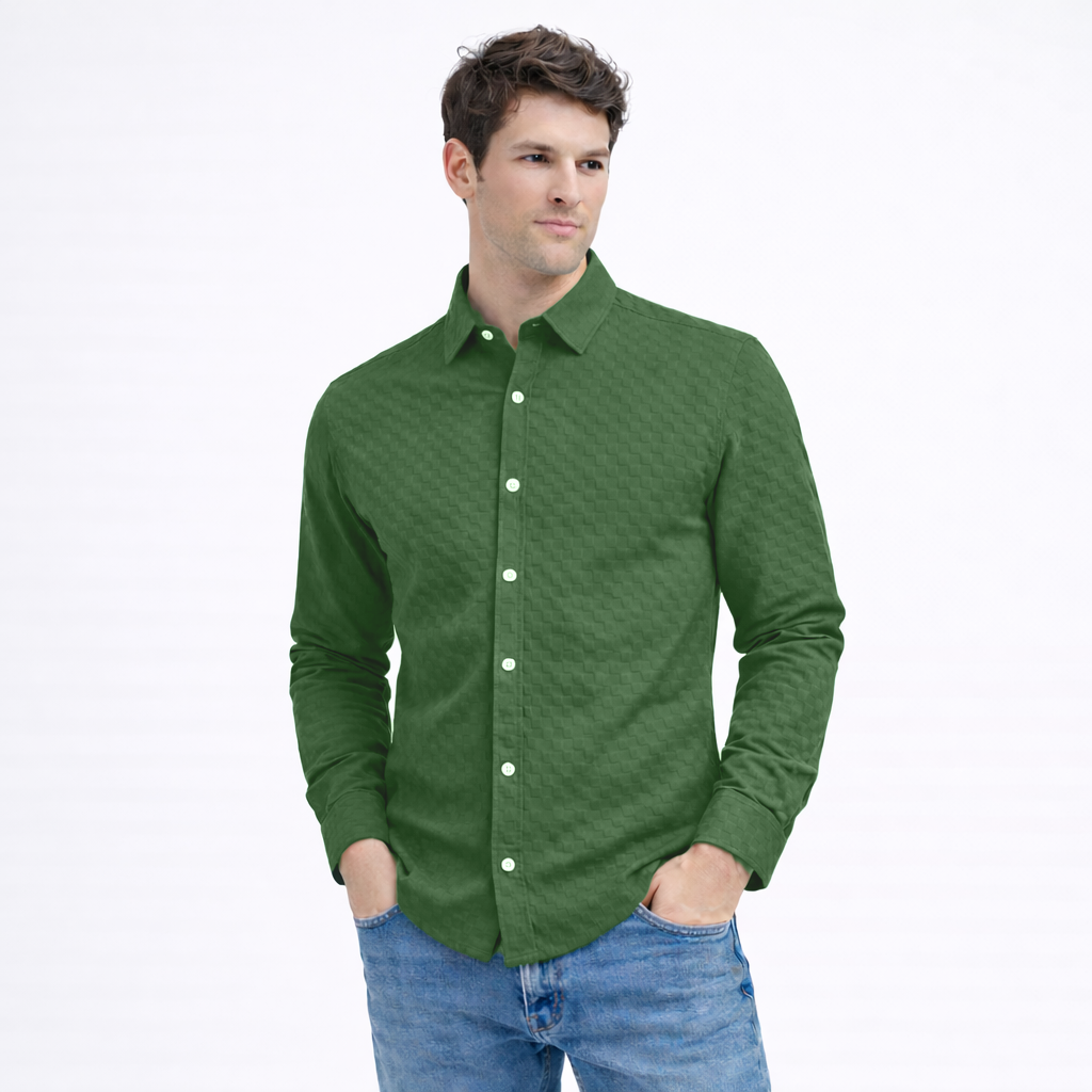 PREMIUM TEXTURED POPCORN SHIRT | SELF-CHECKS EMBOSS EFFECT PATTERN | Green