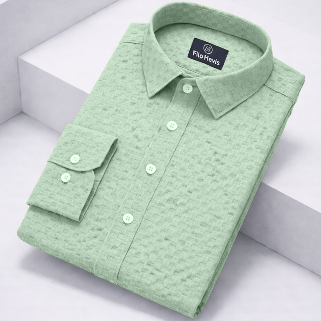 PREMIUM TEXTURED POPCORN SHIRT | SELF-CHECKS EMBOSS EFFECT PATTERN | Pista Green