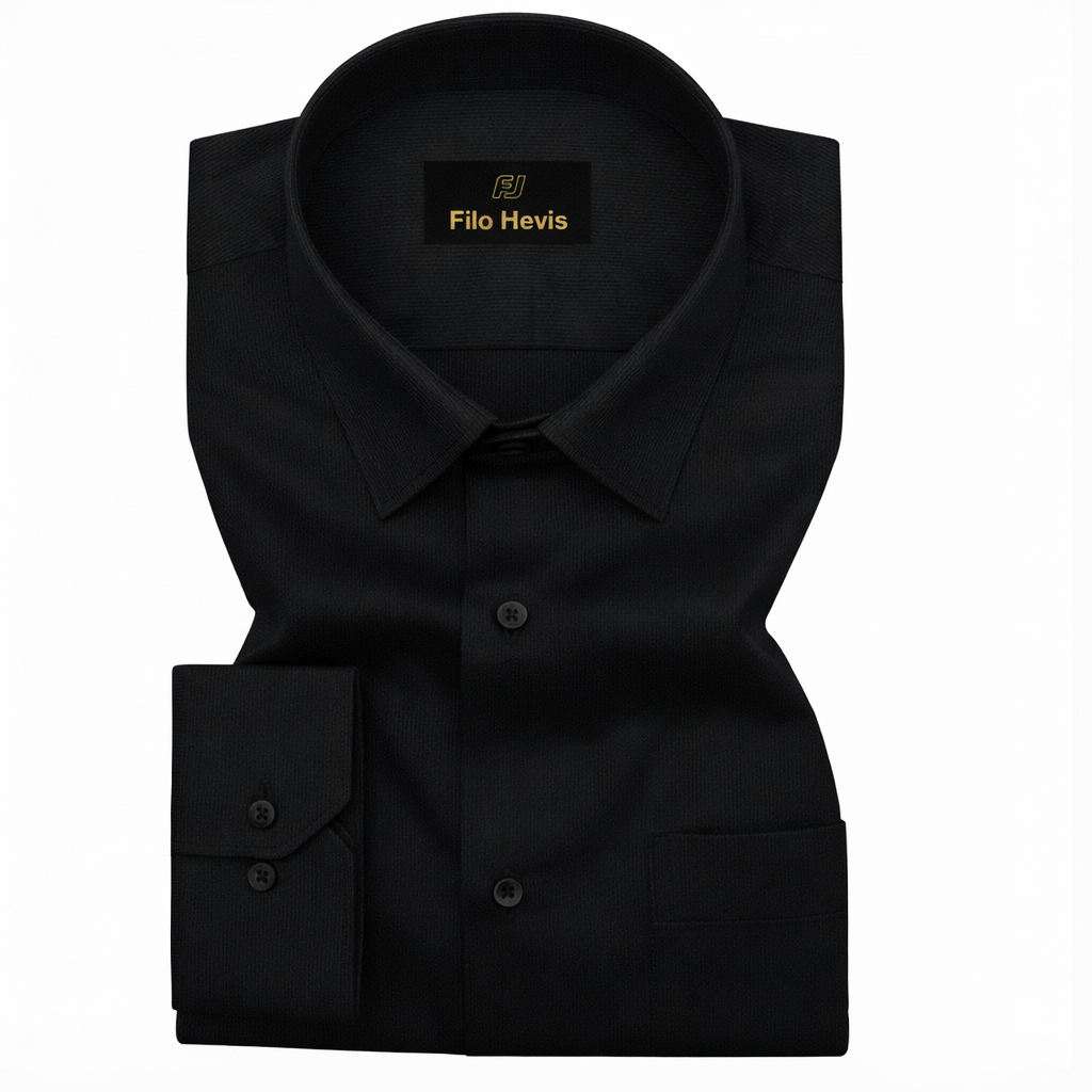 Fine-Ribbed Self-Structured Formal Shirt-BLACK