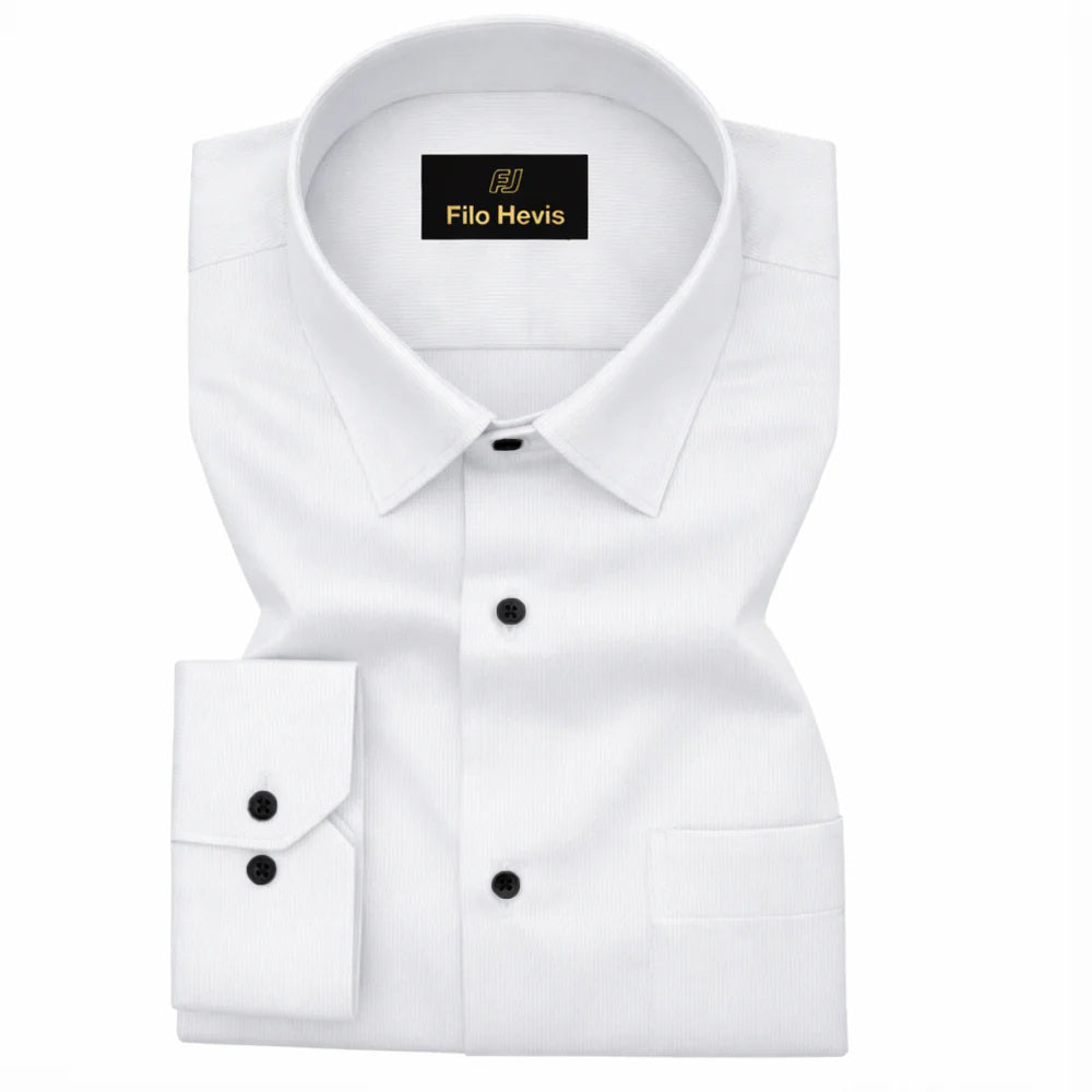 Fine-Ribbed Self-Structured Formal Shirt-White