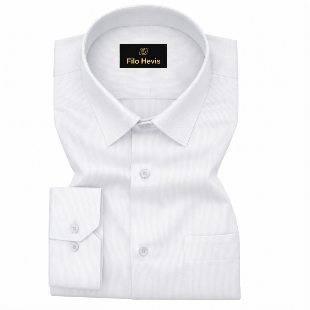 Fine-Ribbed Self-Structured Formal Shirt-White