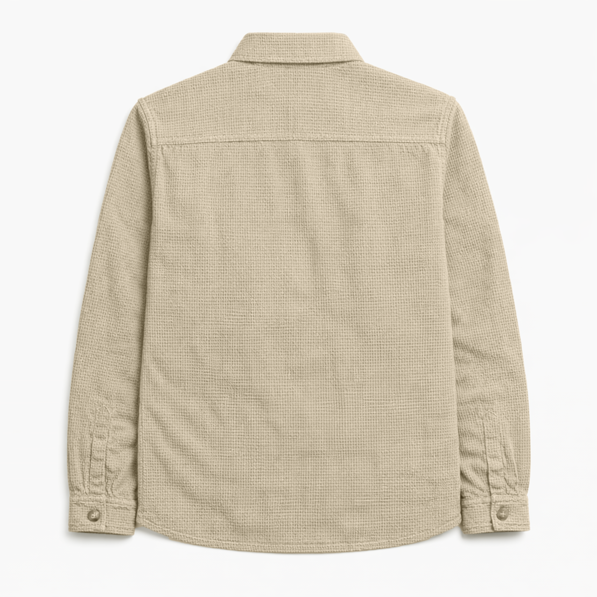 Textured Utility Shirt for Men – Soft Waffle Weave Full Sleeve Shirt-Cream