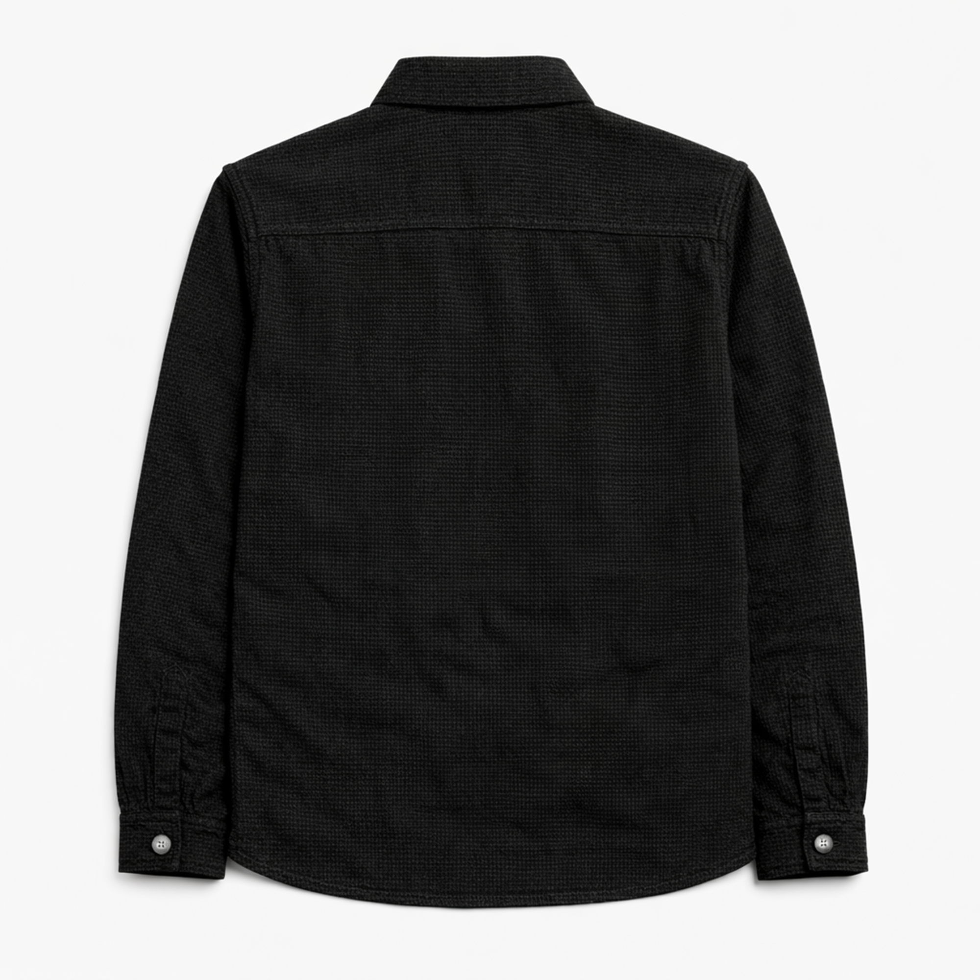 Textured Utility Shirt for Men – Soft Waffle Weave Full Sleeve Shirt-Black