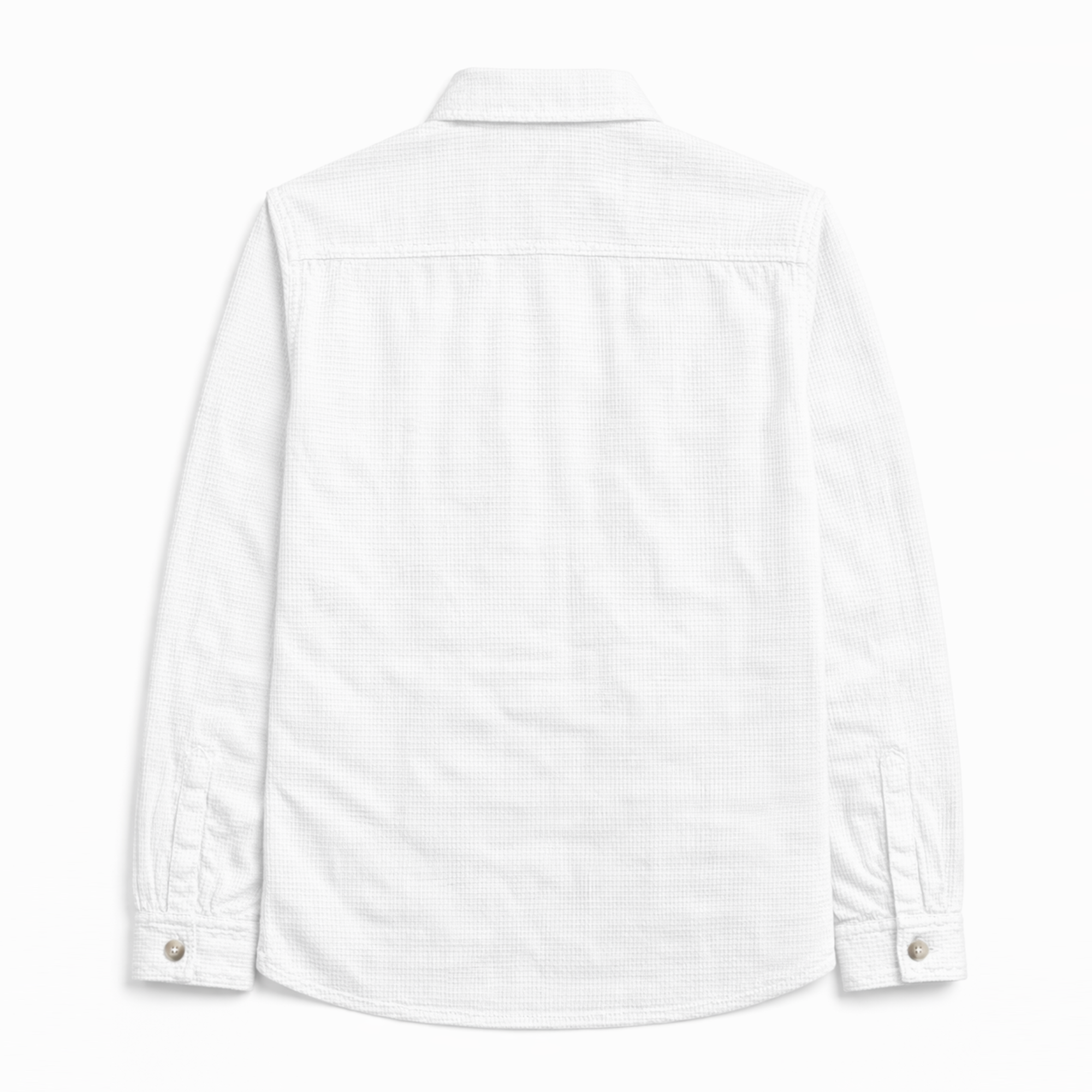 Textured Utility Shirt for Men – Soft Waffle Weave Full Sleeve Shirt-White