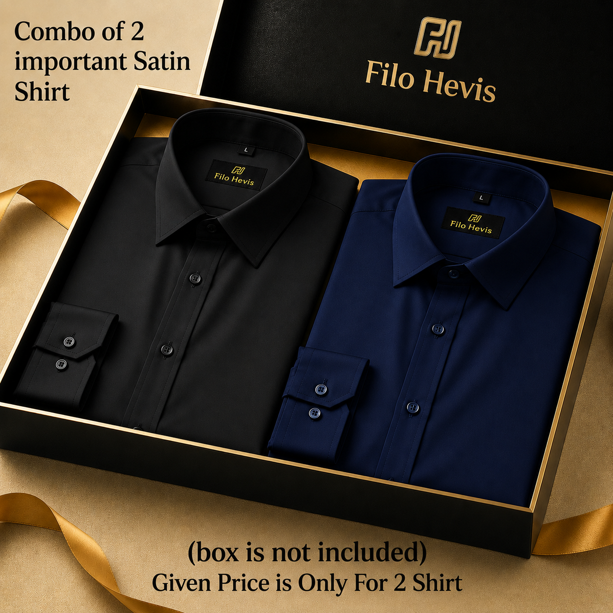 Combo of 2 Men's Imported Satin formal Shirt Black & Navy Blue