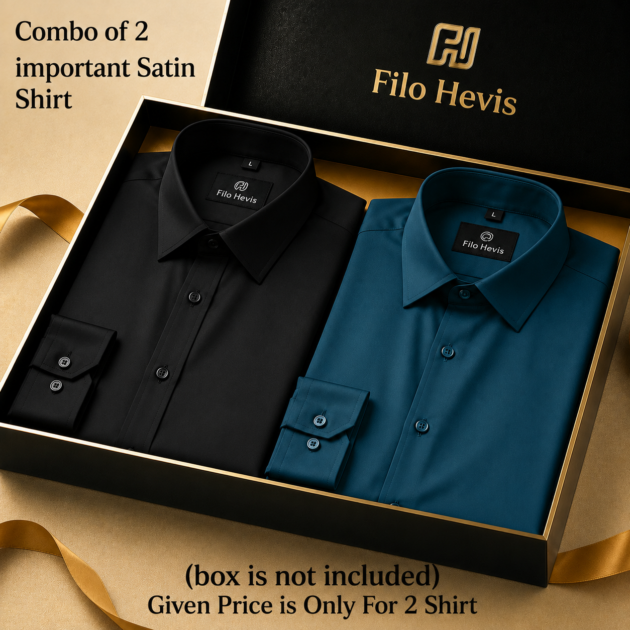 Combo of 2 Men's Imported Satin formal Shirt Black & Teal Blue