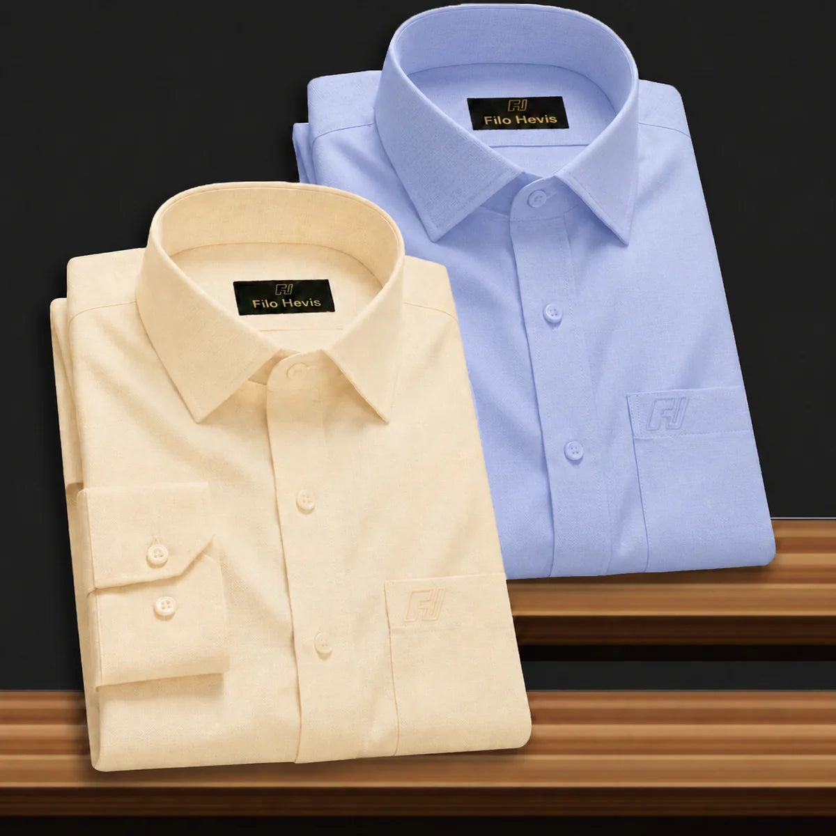 Combo of 2 Filafil Fabric Regular Fit Formal Shirts – Sky & Cream (Single Pocket)