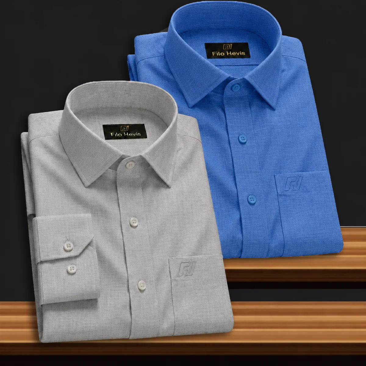 Combo of 2 Filafil Fabric Regular Fit Formal Shirts – Blue & Grey (Single Pocket)