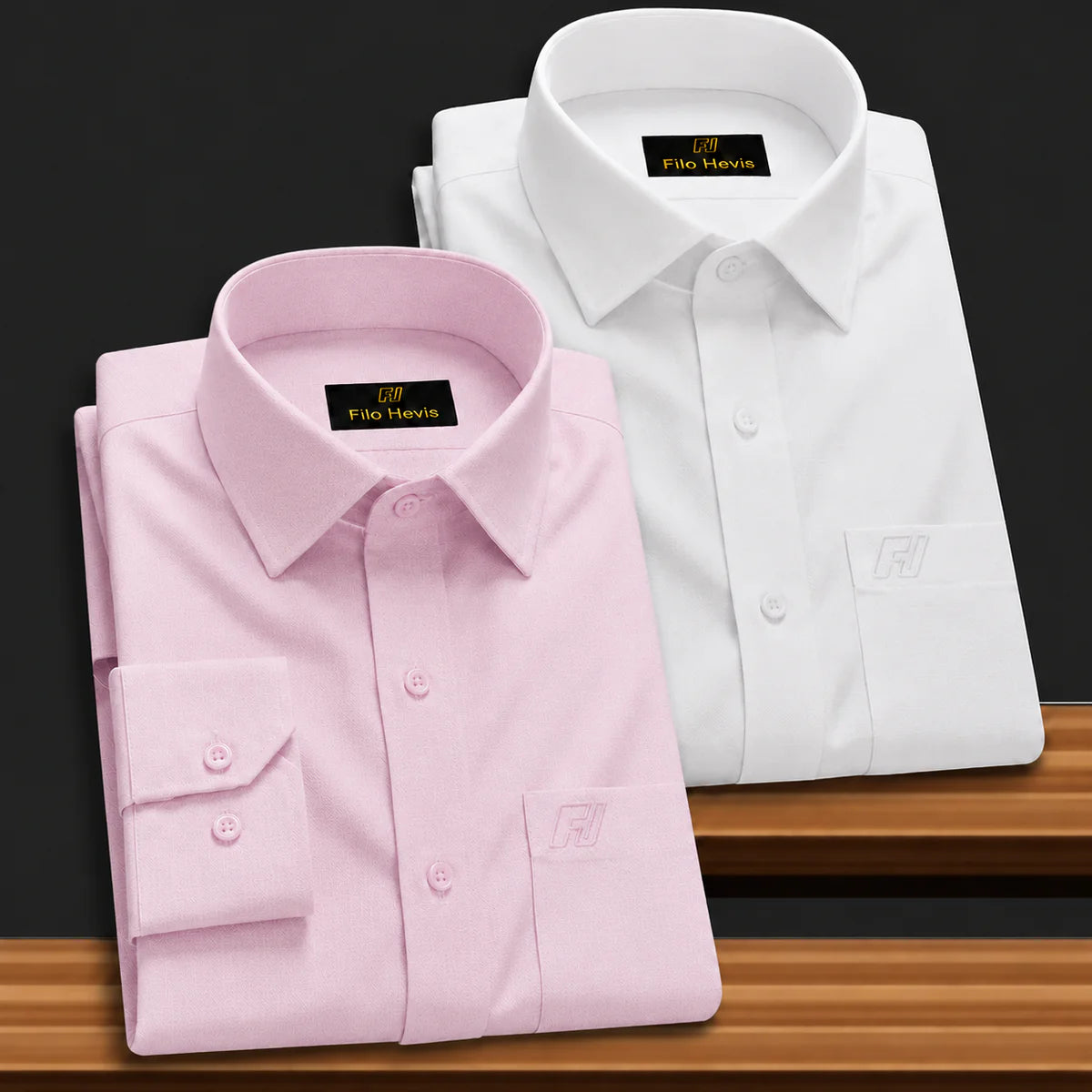 Combo of 2 Filafil Fabric Regular Fit Formal Shirts – White & Light Pink (Single Pocket)