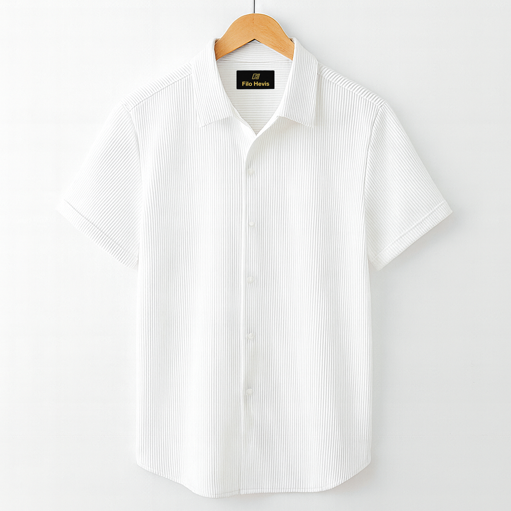 Corduroy Blend Half Sleeve Smart Casual Comfort Shirt For Men-White
