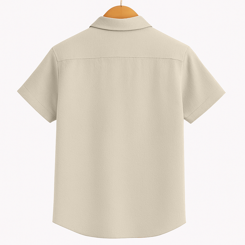 Men’s Beige Poly-Cotton Casual Shirt | Short Sleeve | Summer Comfort