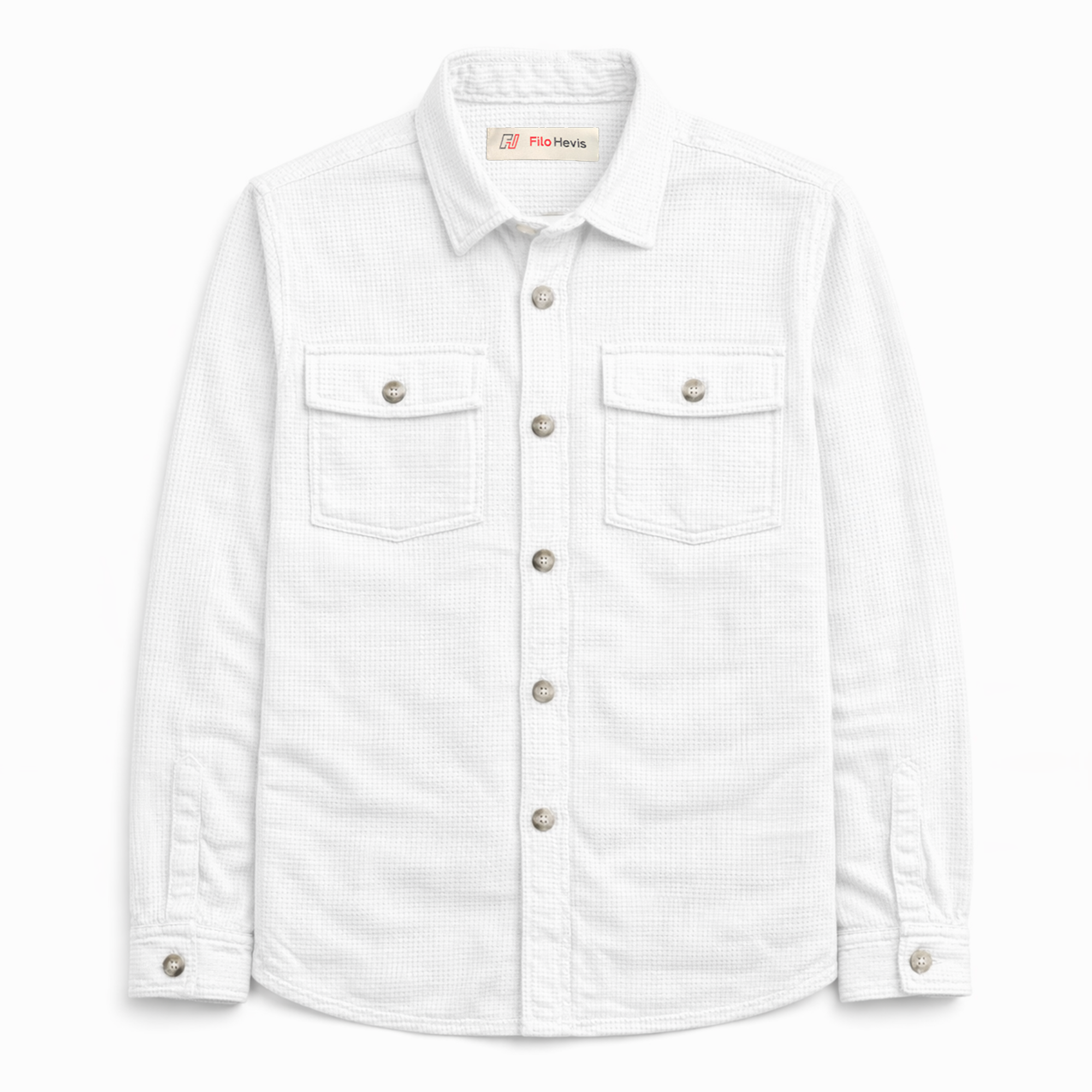 Textured Utility Shirt for Men – Soft Waffle Weave Full Sleeve Shirt-White