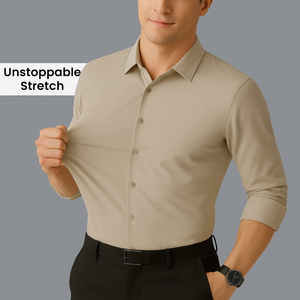Men Mustang Lycra Soft Stretchable Shirt- Beige