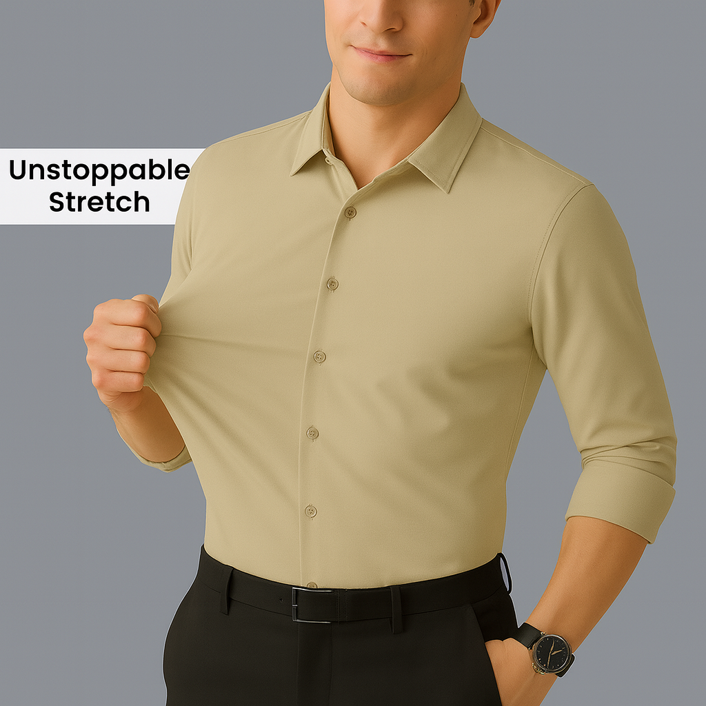 Men Mustang Lycra Soft Stretchable Shirt- Cream Yellow