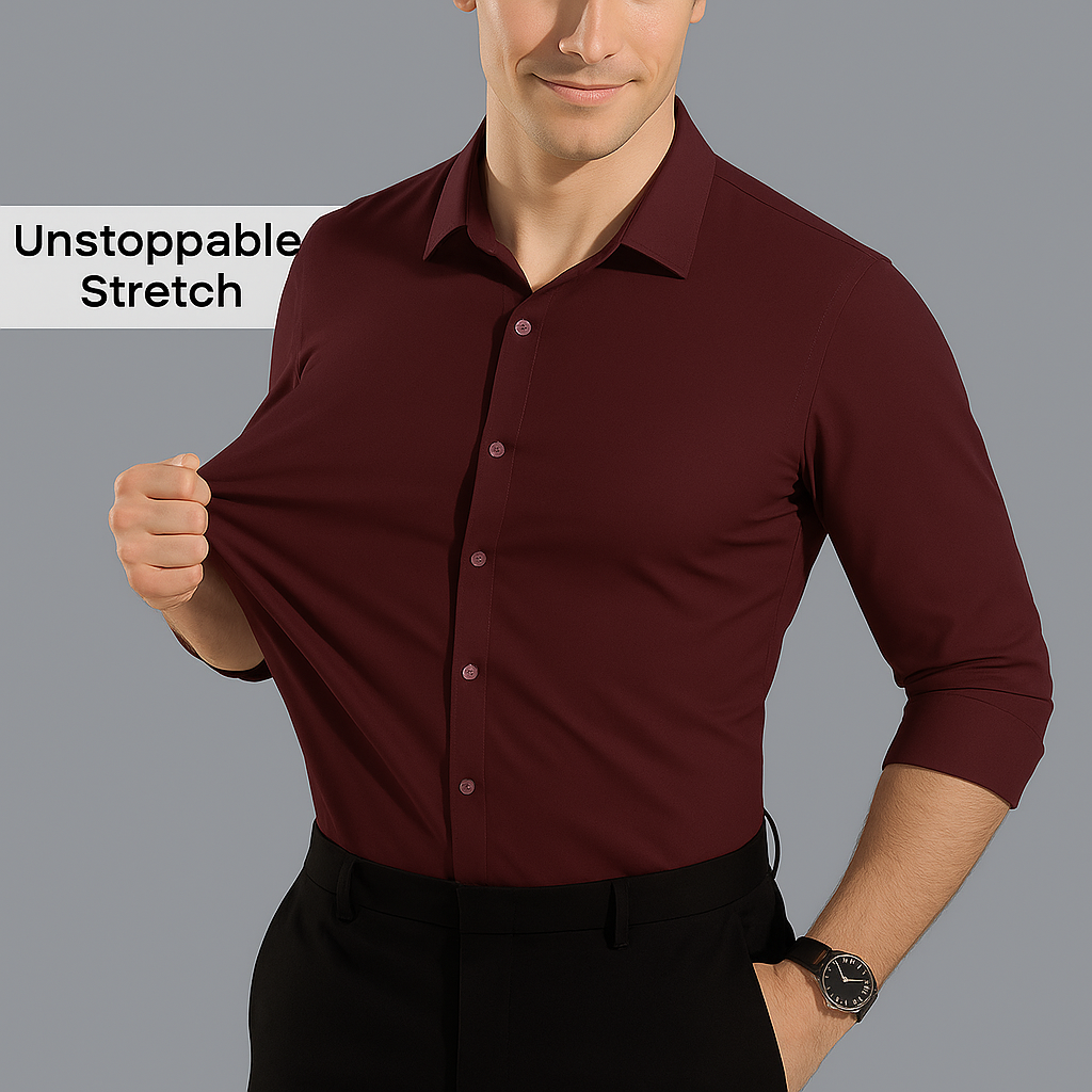 Men Mustang Lycra Soft Stretchable Shirt- Dark Maroon