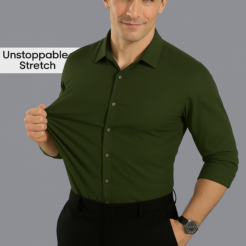 Men Mustang Lycra Soft Stretchable Shirt- Olive Green