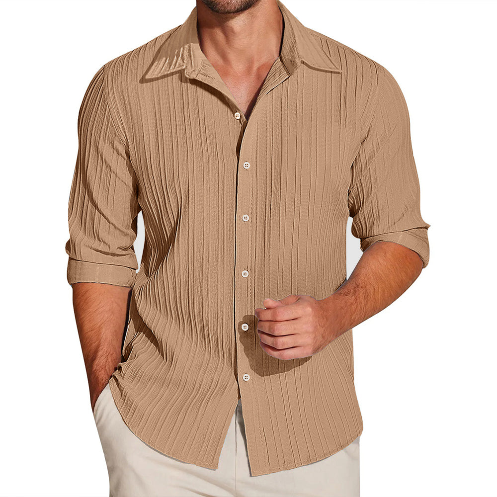 Crushed Self Stripe Light Brown Shirt | Striped Shirt Men Crushed Self Stripe Light Brown Shirt | Striped Shirt Men