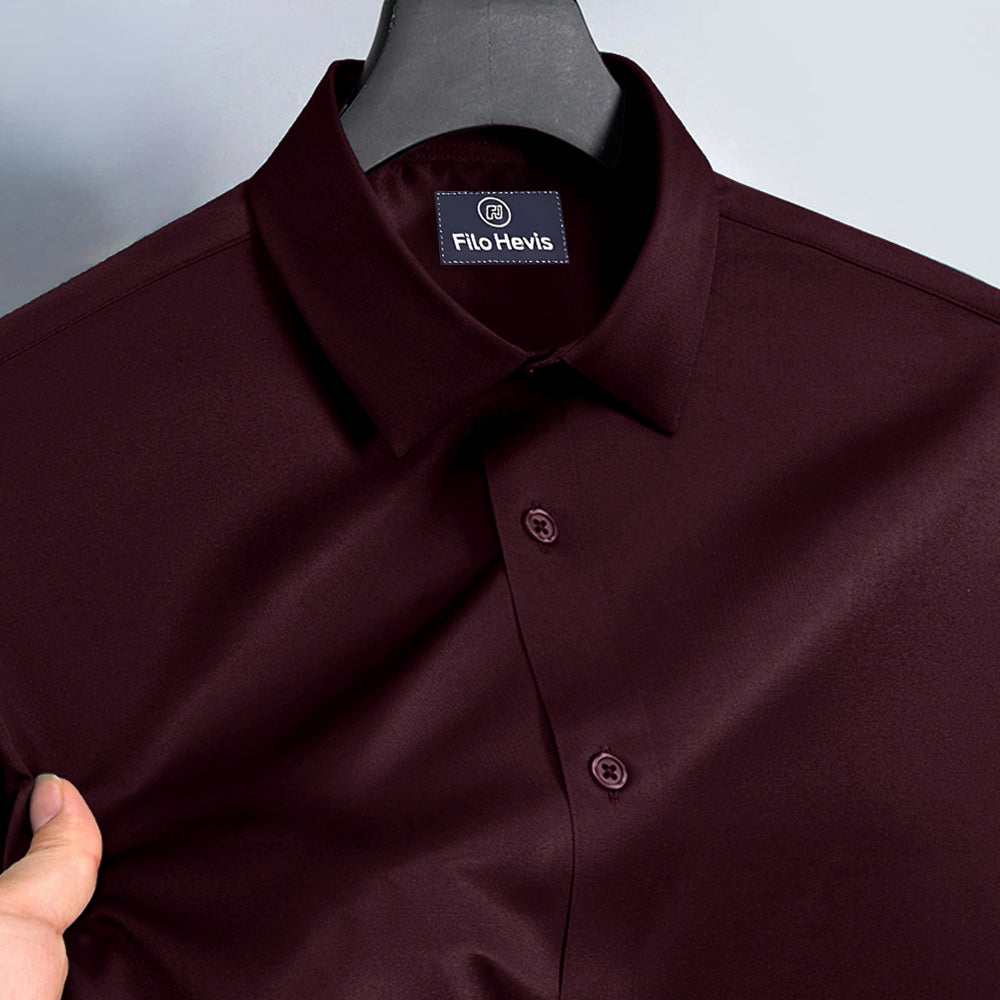 Men's Satin Lycra formal  Full Sleeve shirt Dark Maroon