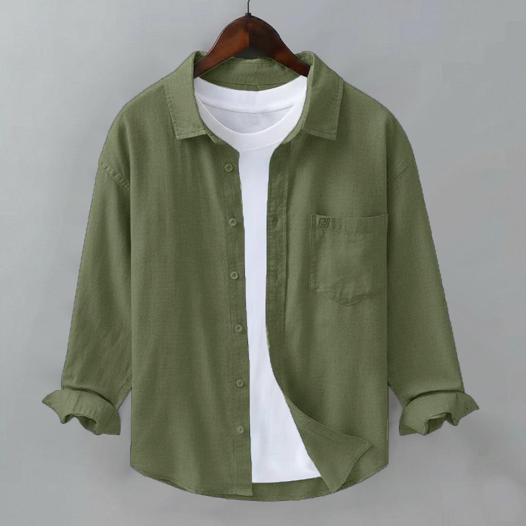 FINE LINEN SHIRTS FOR MEN (Full Sleeves)-Dark Green
