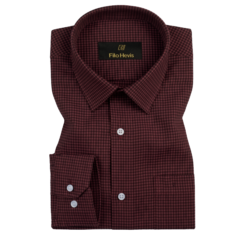 Cotton Check Shirt for Men |Slim fit | Dark-Maroon