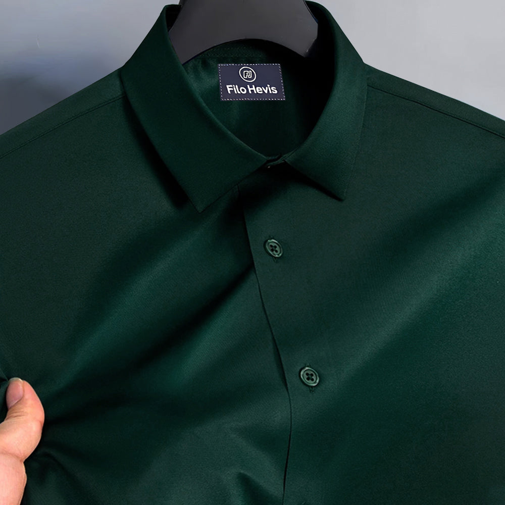 Men's Satin Lycra formal  Full Sleeve Shirt Dark Green