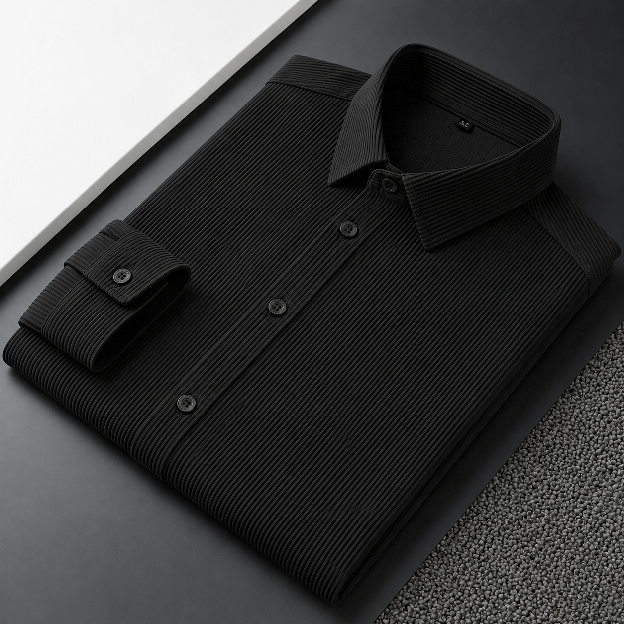Corduroy Inspired Self-Cord Casual Shirts for Men Blended Fabric - Black