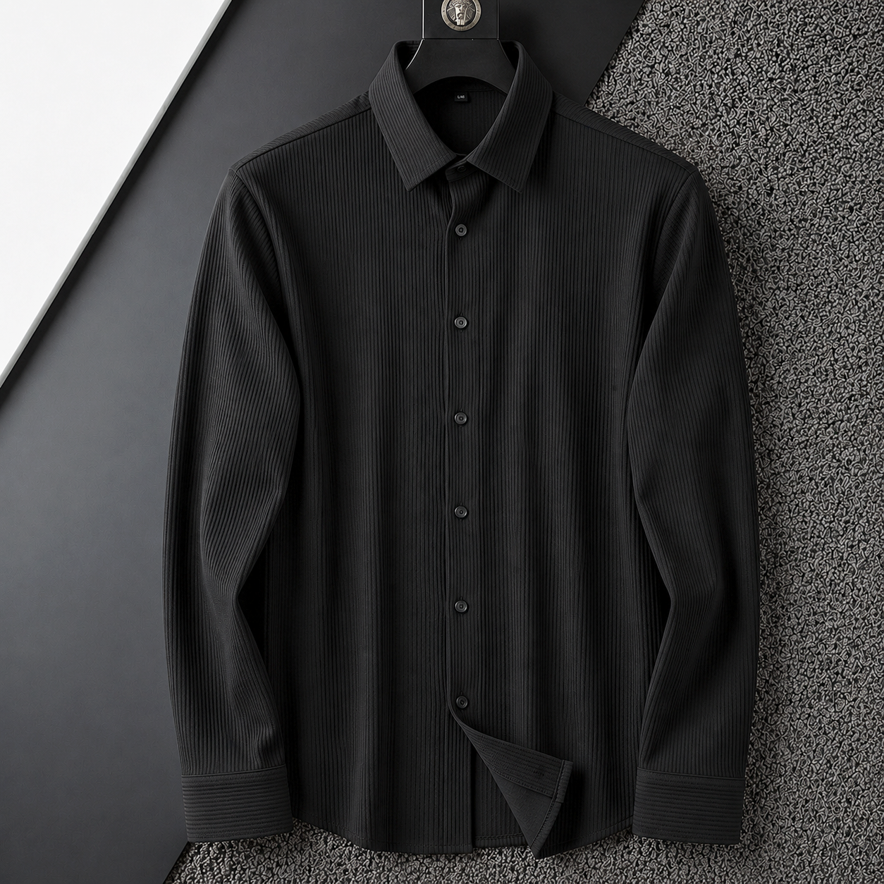 Corduroy Inspired Self-Cord Casual Shirts for Men Blended Fabric - Black