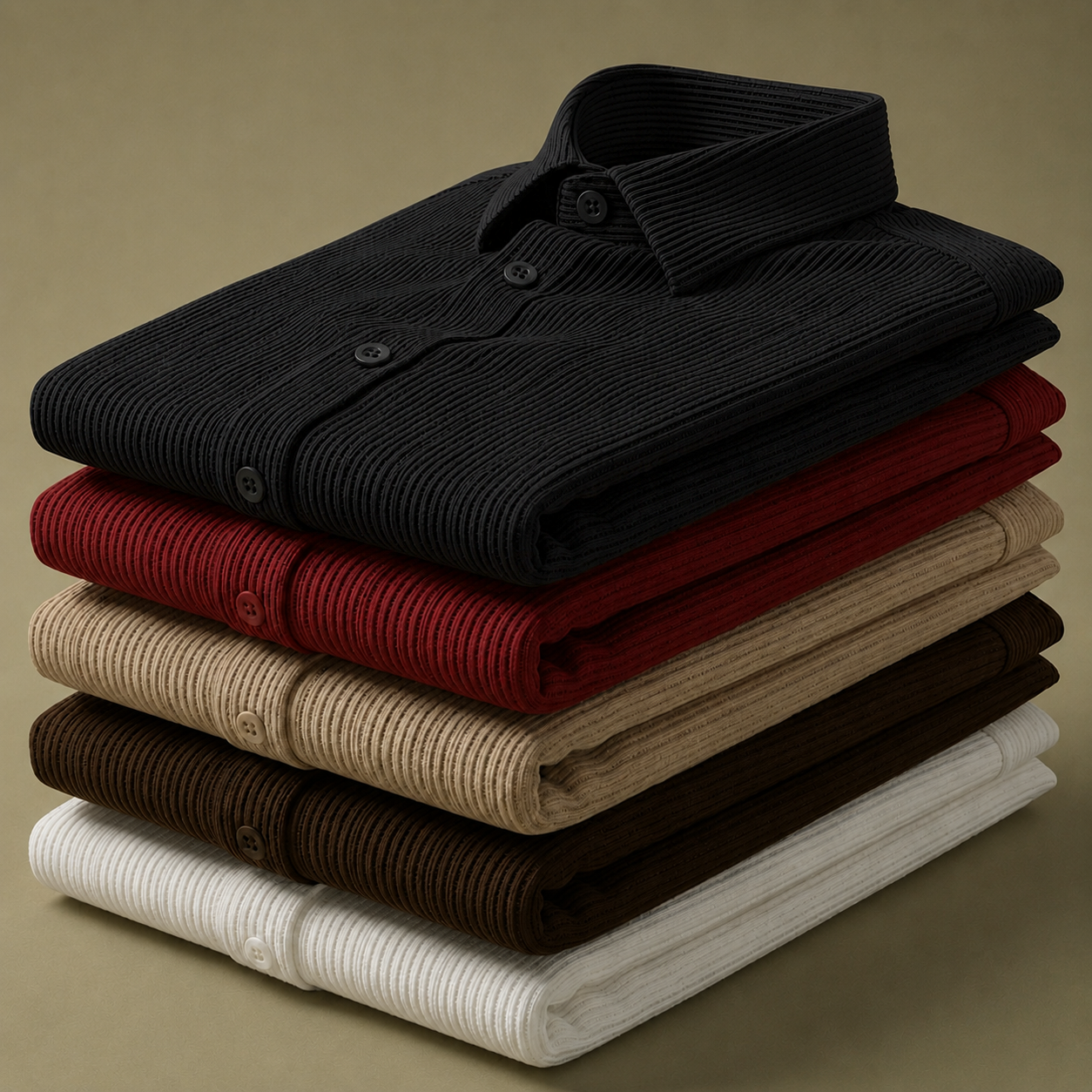 Corduroy Inspired Self-Cord Casual Shirts for Men Blended Fabric - Black
