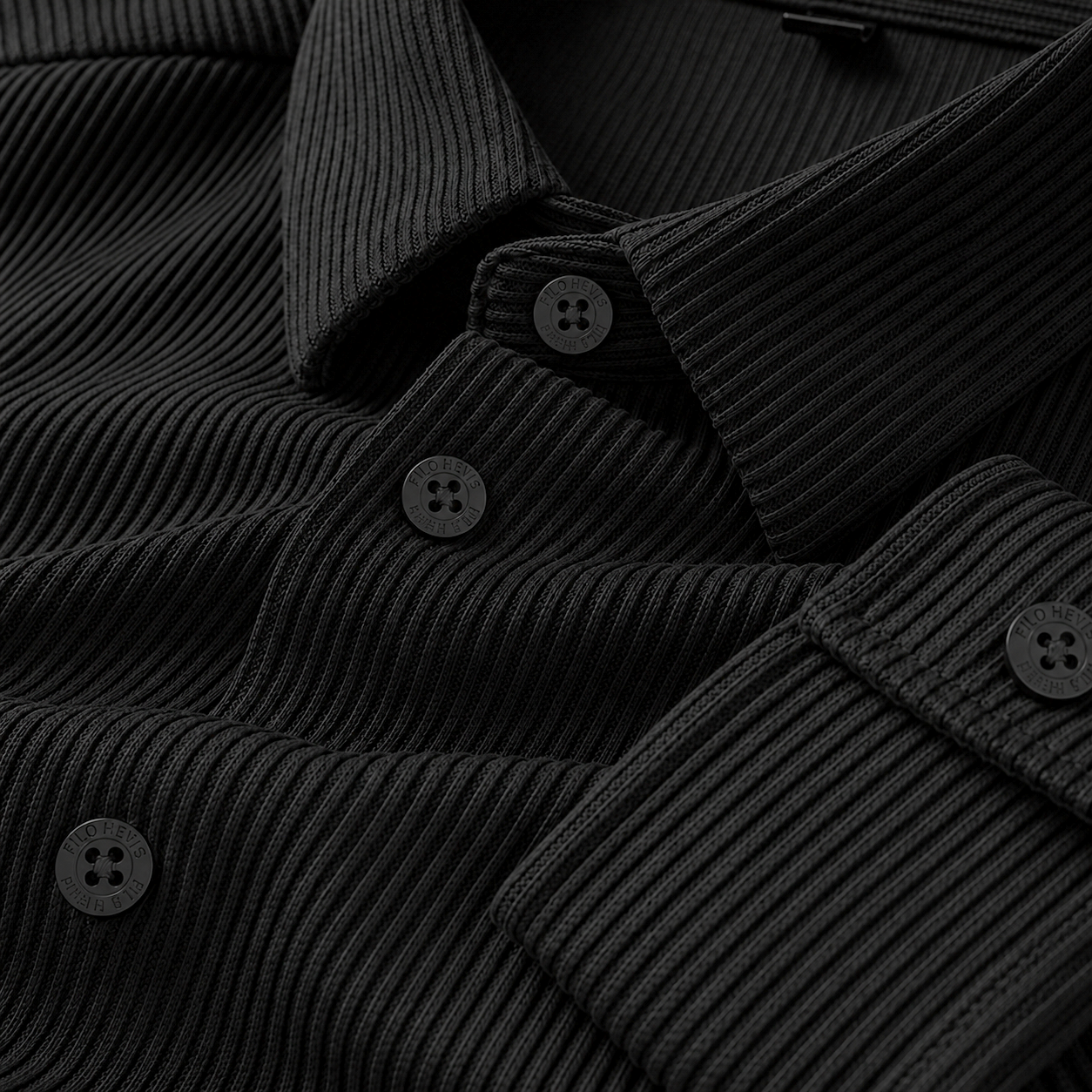 Corduroy Inspired Self-Cord Casual Shirts for Men Blended Fabric - Black