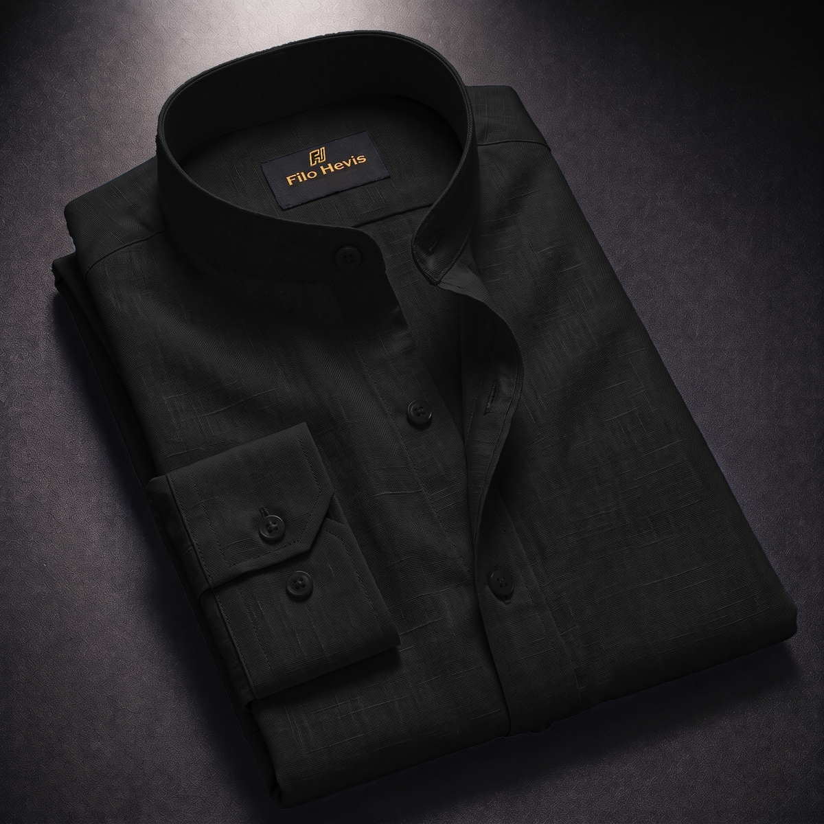 MEN’S CHINESE COLLAR SHIRT | FULL SLEEVE COTTON LINEN T-NECK SHIRT | BLACK COLOR