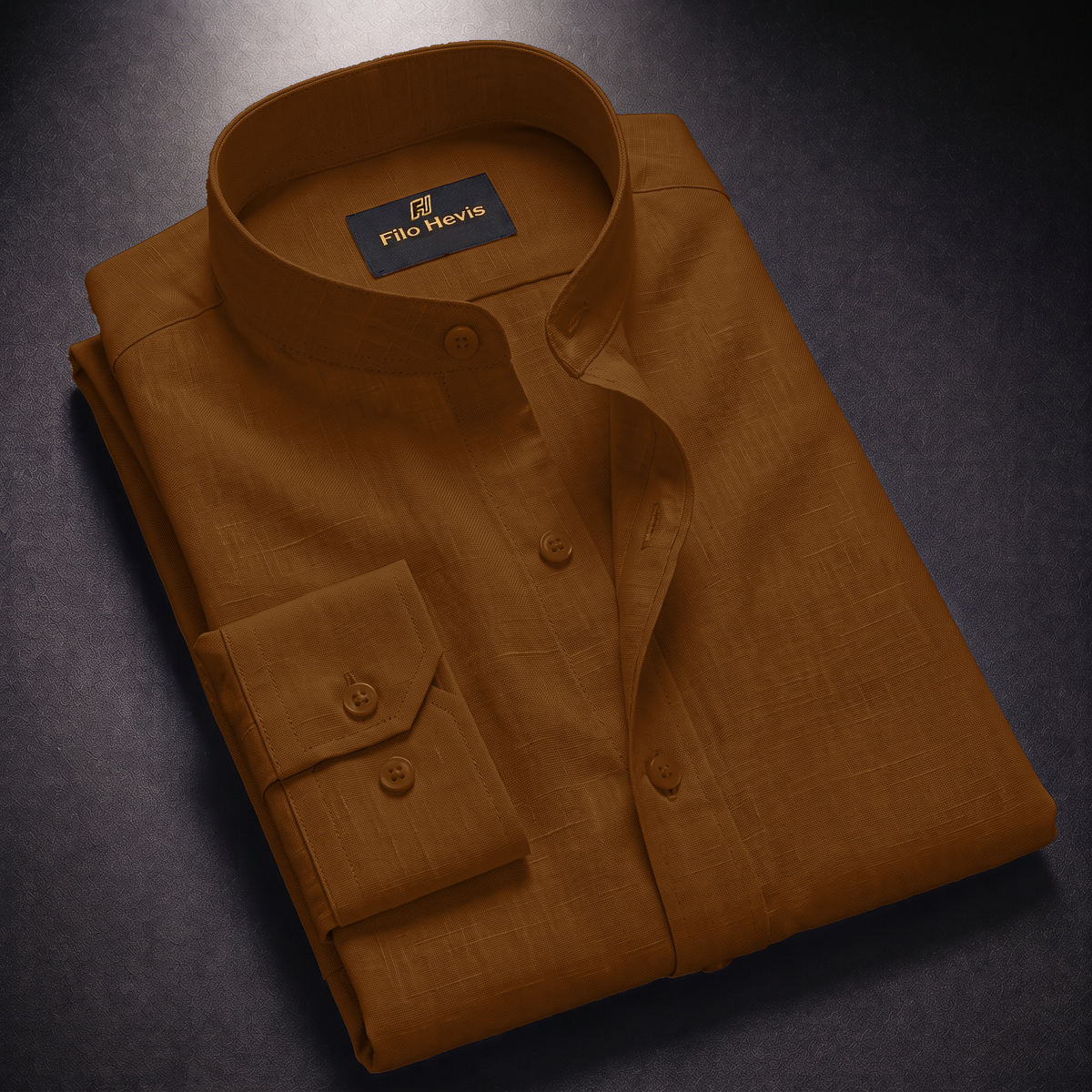 MEN’S CHINESE COLLAR SHIRT | FULL SLEEVE COTTON LINEN T-NECK SHIRT | Brown COLOR