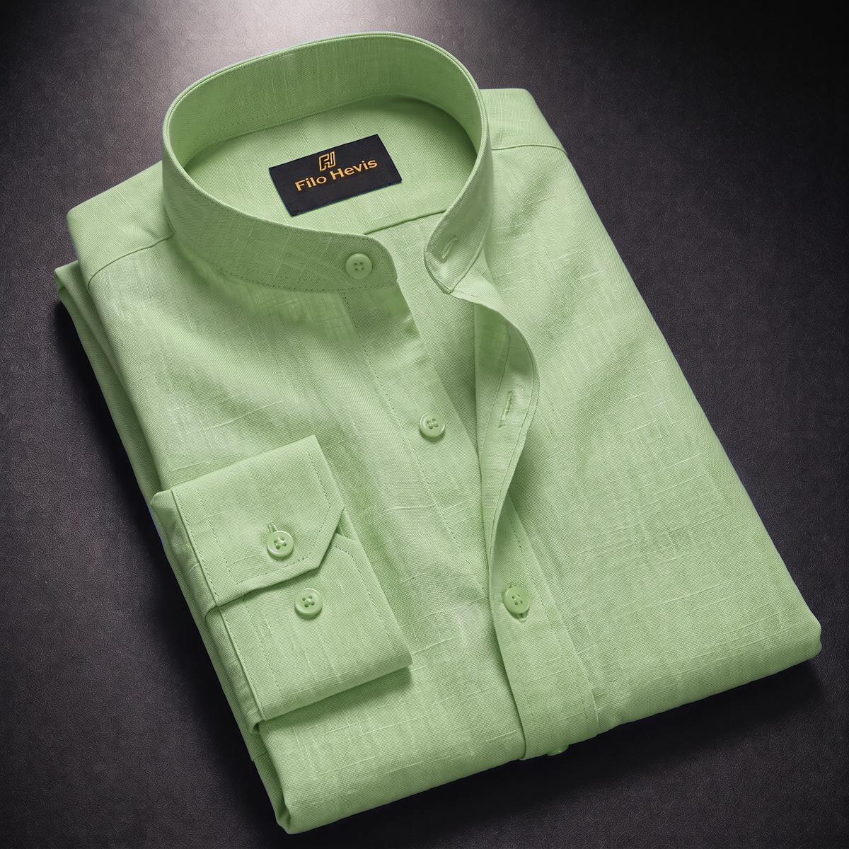 MEN’S CHINESE COLLAR SHIRT | FULL SLEEVE COTTON LINEN T-NECK SHIRT | LIGHT GREEN COLOR