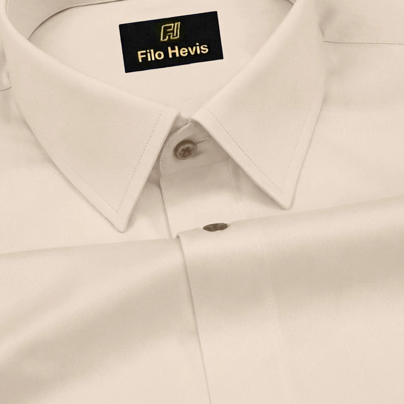 Platinum Cotton Satin Formal Shirt for Men - with Pocket | Cream My Store