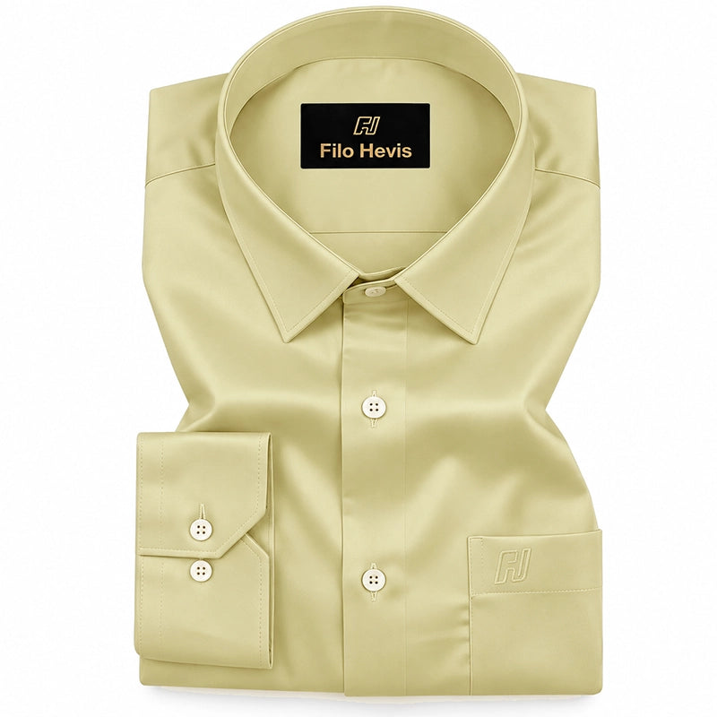 Platinum Cotton Satin Formal Shirt for Men - with Pocket | Cream