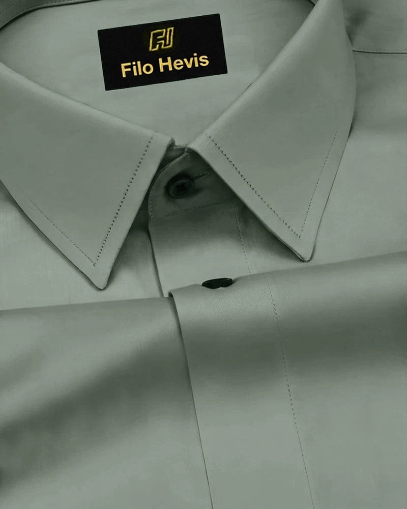 Platinum Cotton Satin Formal Shirt for Men - with Pocket | Pista Green My Store