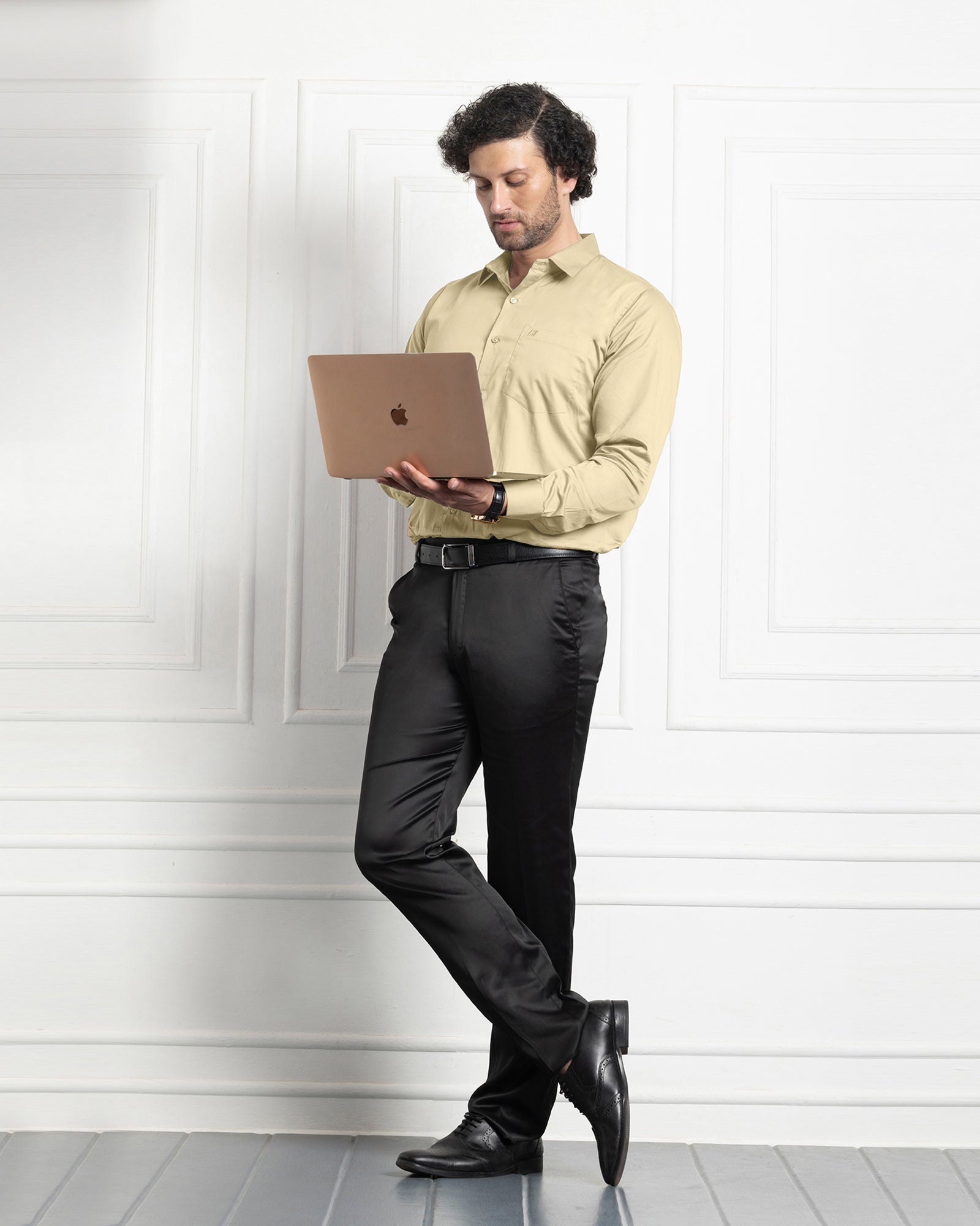 PLATINUM COTTON SATIN FORMAL SHIRT FOR MEN (Single Pocket)-Cream