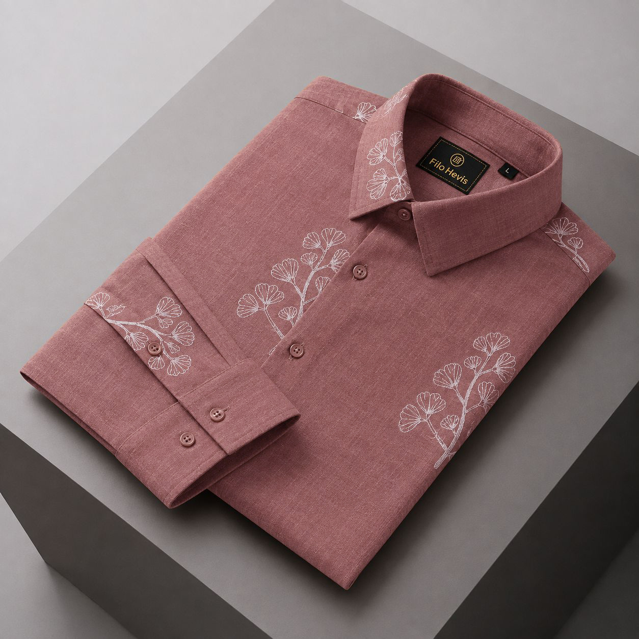 Embroidered Botanical Linen Shirt-Peach