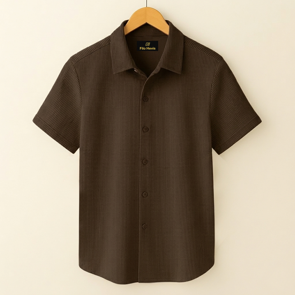 Corduroy Blend Half Sleeve Smart Casual Comfort Shirt For Men-Brown