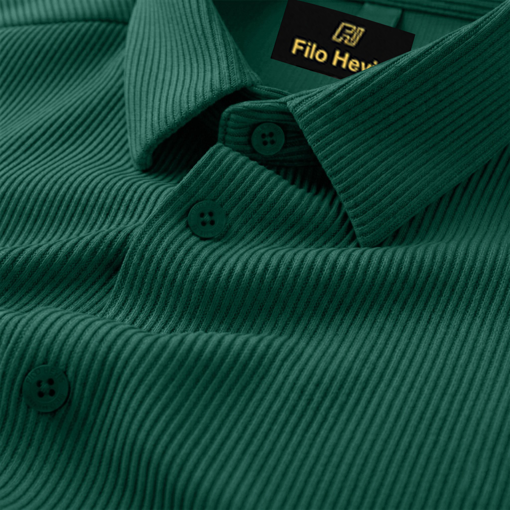 SELF-CORD CASUAL SHIRTS FOR MEN BLENDED FABRIC | Half Sleeves | Green