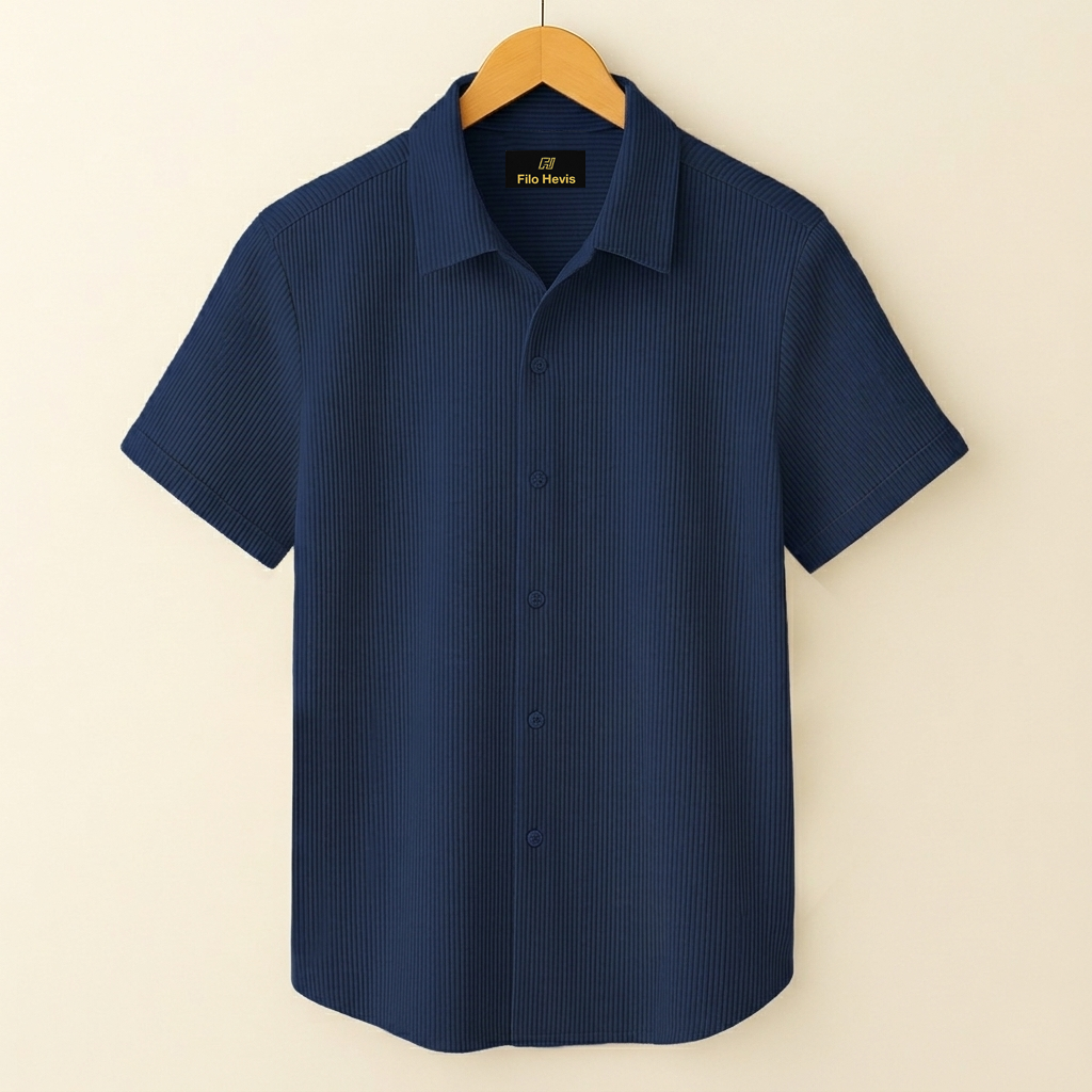Corduroy Blend Half Sleeve Smart Casual Comfort Shirt For Men-Navy Blue