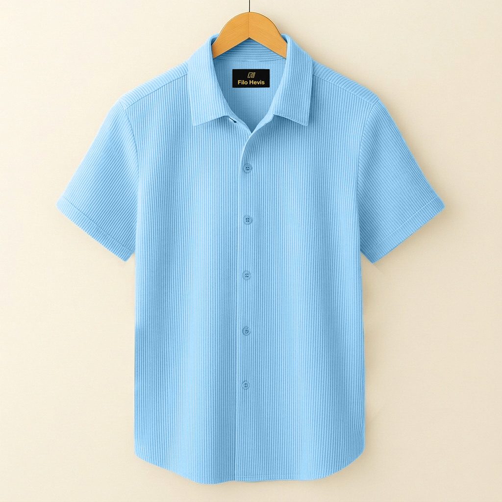 Corduroy Blend Half Sleeve Smart Casual Comfort Shirt For Men-Sky