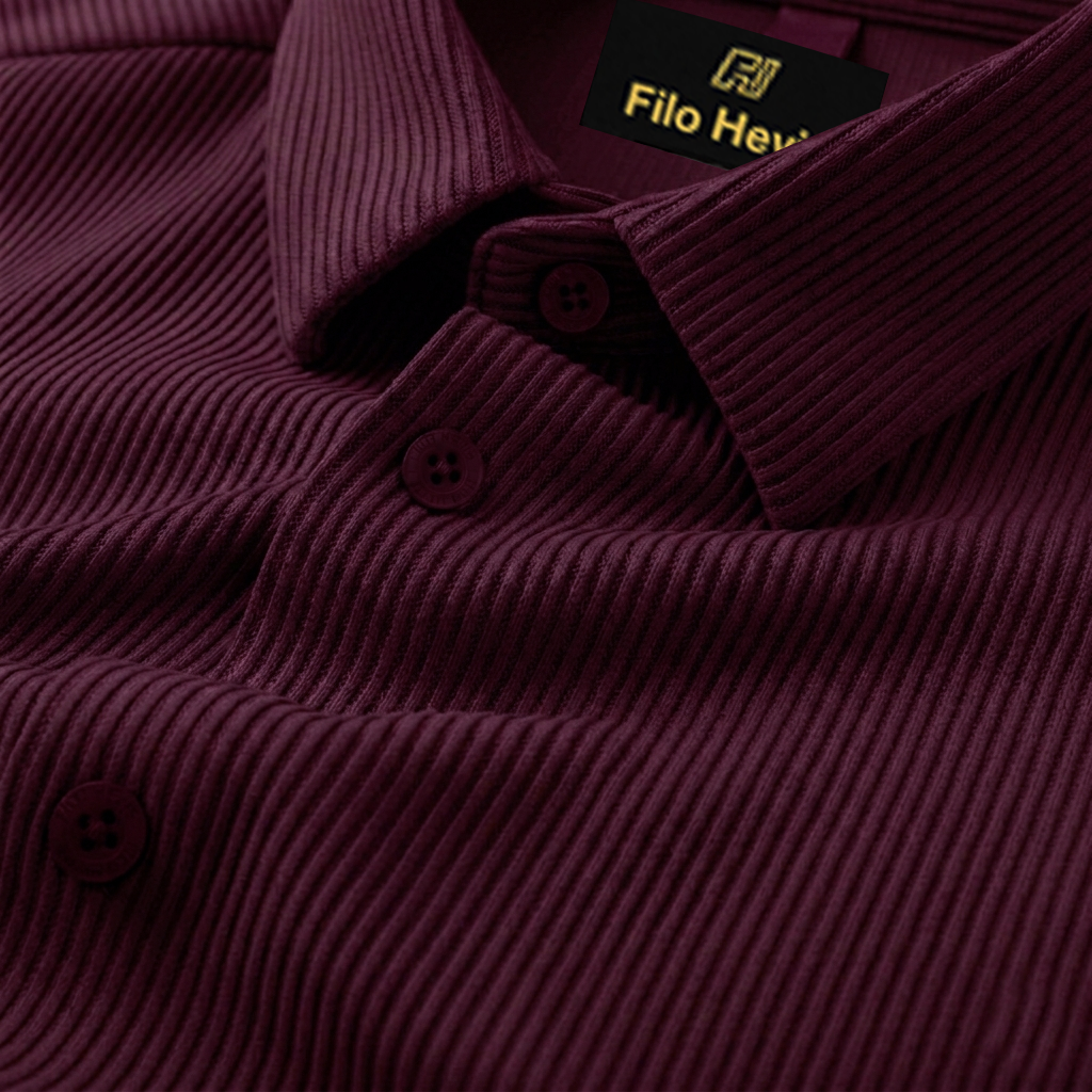 SELF-CORD CASUAL SHIRTS FOR MEN BLENDED FABRIC | Half Sleeves | Wine