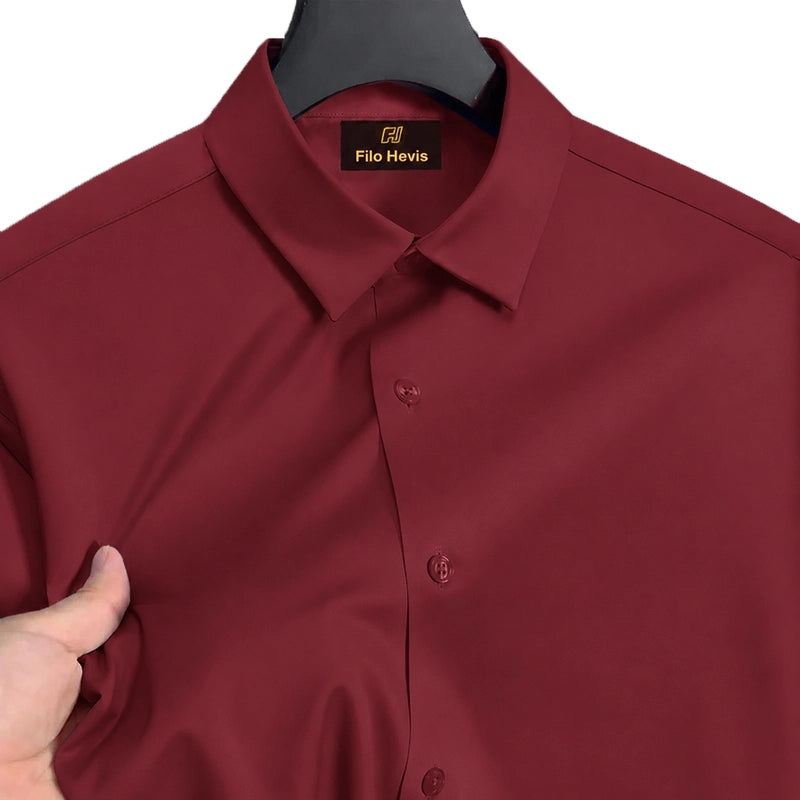 Anti Wrinkle Satin Lycra Formal Shirt (Imported Fabric)| Maroon