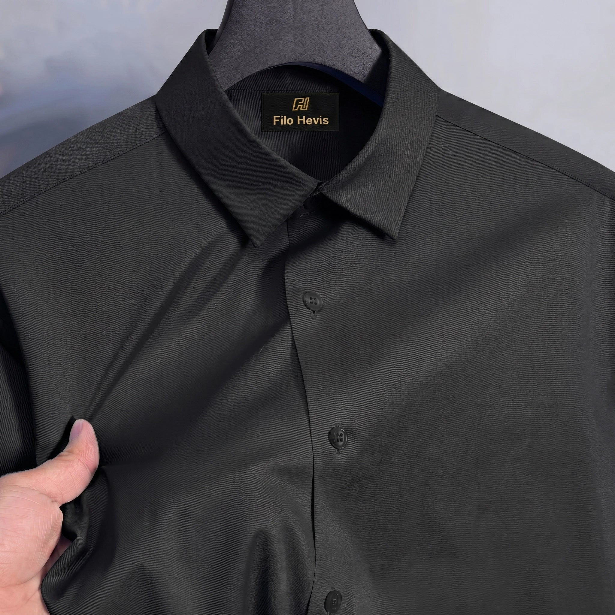 Anti Wrinkle Satin Lycra Formal Shirt (Imported Fabric)| Black