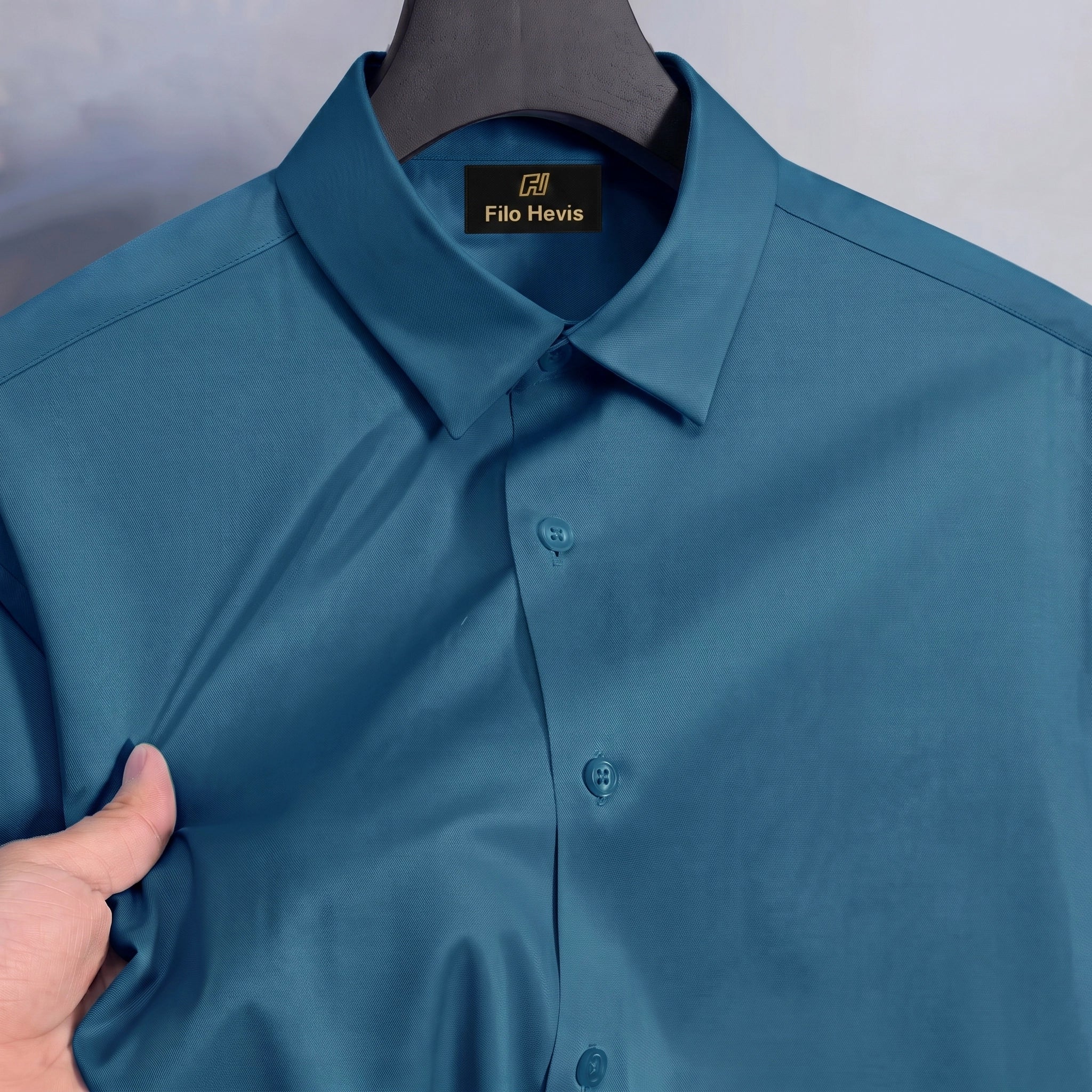 Anti Wrinkle Satin Lycra Formal Shirt (Imported Fabric)| Teal Blue