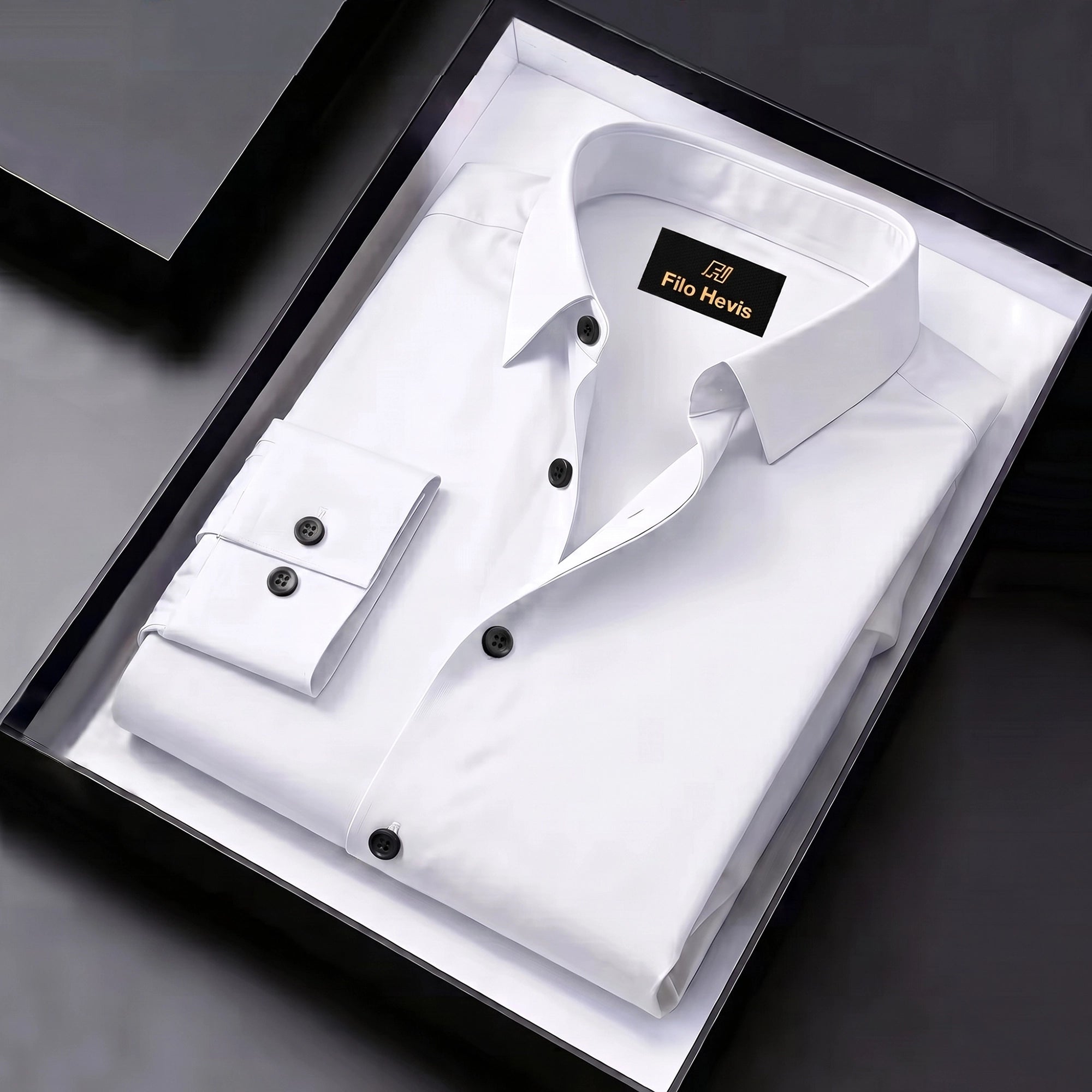 Anti Wrinkle Satin Lycra Formal Shirt (Imported Fabric)| White Shirt (With Black Buttons)